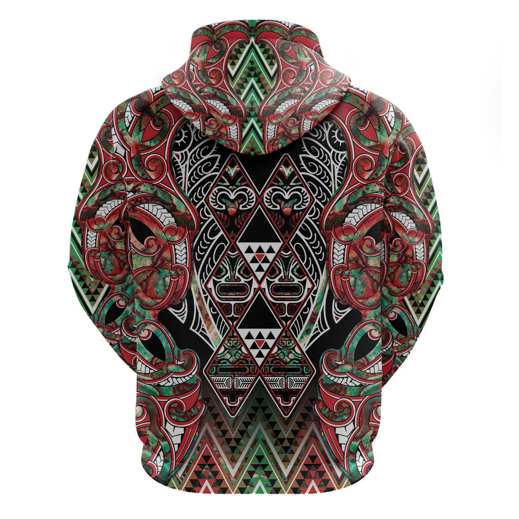 Aotearoa Ngai Tuhoe Hoodie Maori Tribal Red And Green Paua Shell Pattern