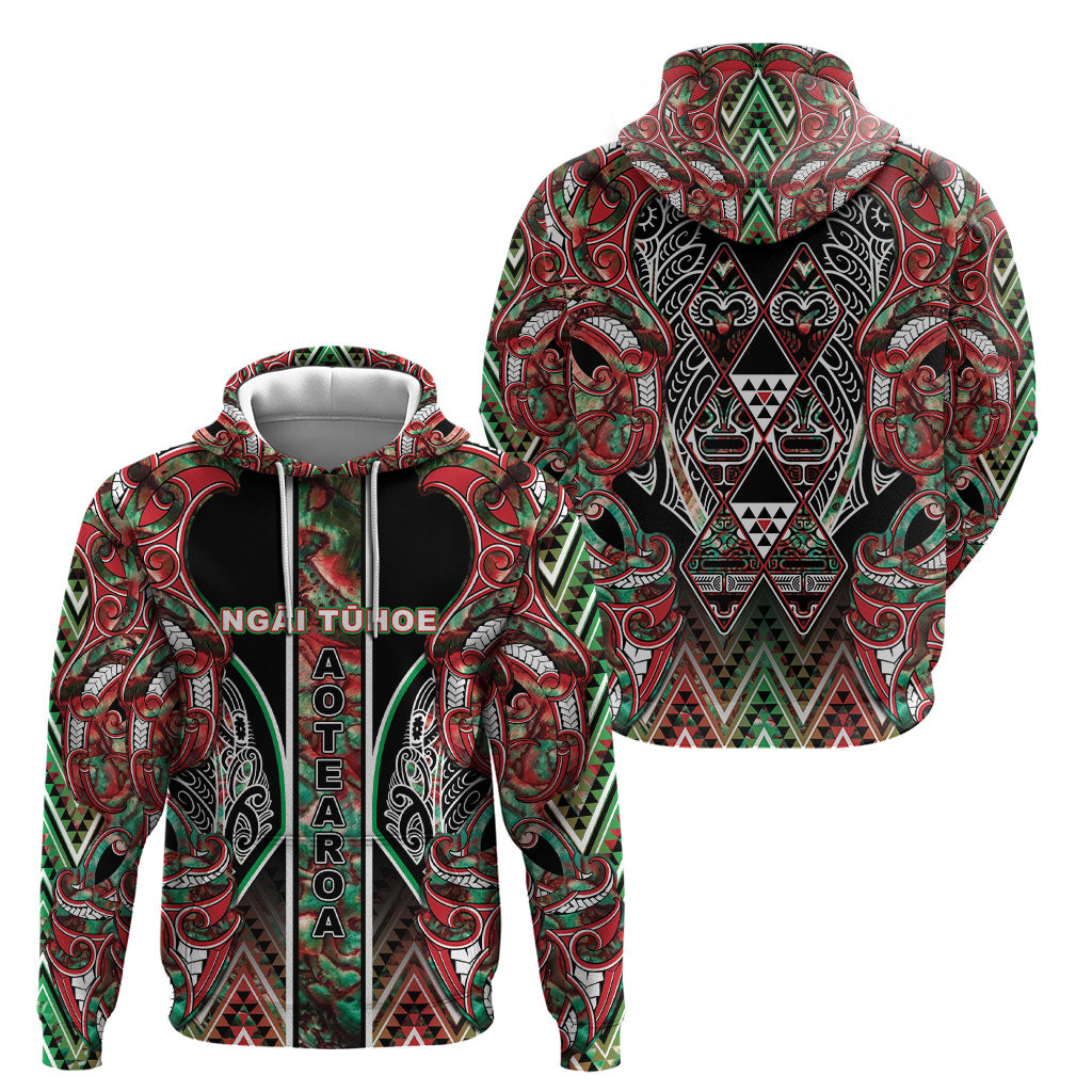 Aotearoa Ngai Tuhoe Hoodie Maori Tribal Red And Green Paua Shell Pattern