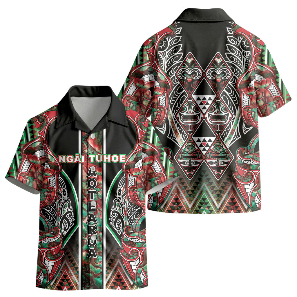 Aotearoa Ngai Tuhoe Kid Hawaiian Shirt Maori Tribal Red And Green Paua Shell Pattern
