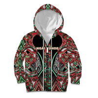 Aotearoa Ngai Tuhoe Kid Hoodie Maori Tribal Red And Green Paua Shell Pattern
