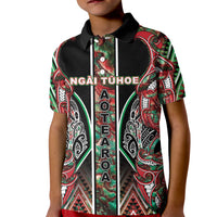 Aotearoa Ngai Tuhoe Kid Polo Shirt Maori Tribal Red And Green Paua Shell Pattern