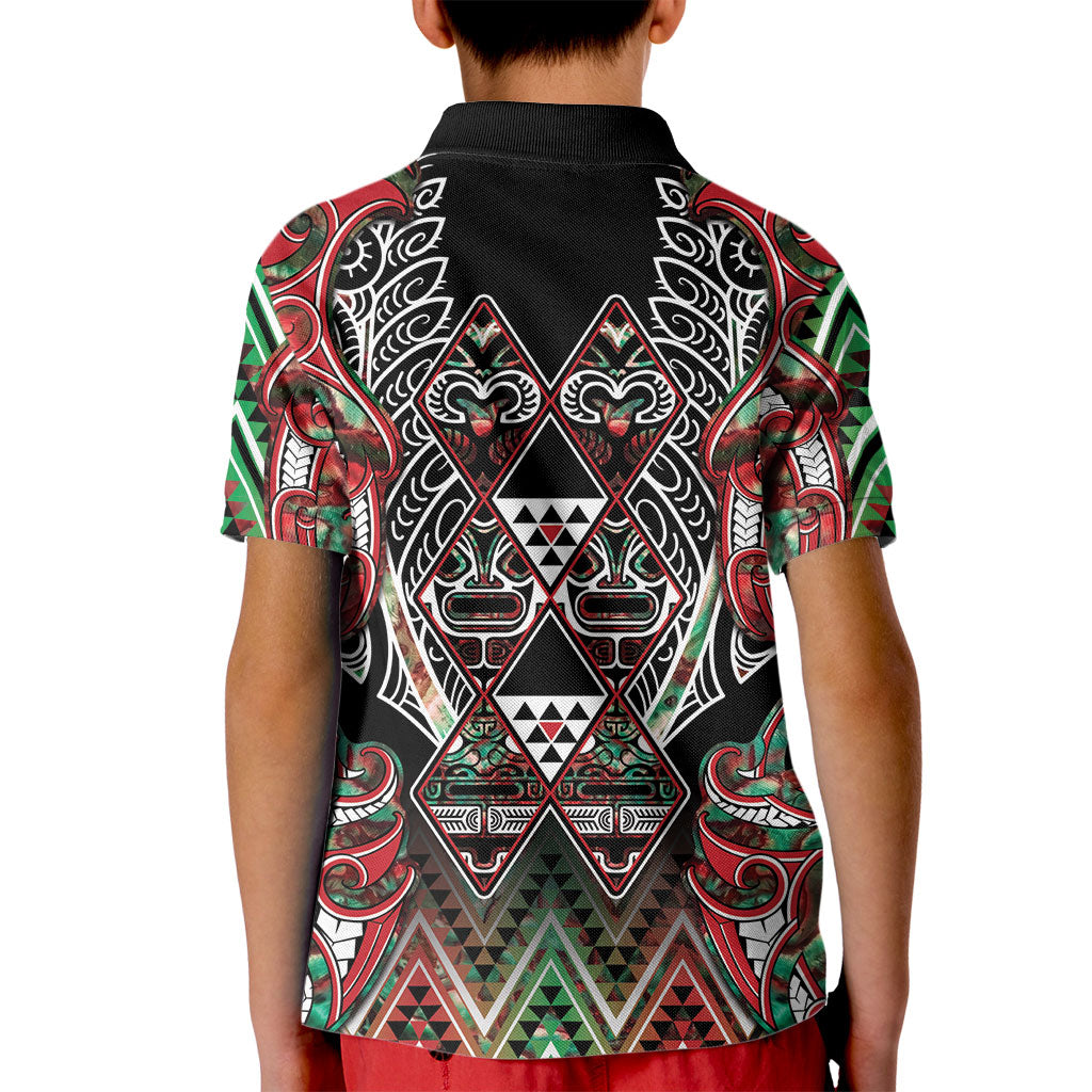 Aotearoa Ngai Tuhoe Kid Polo Shirt Maori Tribal Red And Green Paua Shell Pattern