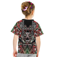 Aotearoa Ngai Tuhoe Kid T Shirt Maori Tribal Red And Green Paua Shell Pattern