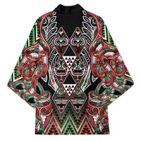 Aotearoa Ngai Tuhoe Kimono Maori Tribal Red And Green Paua Shell Pattern
