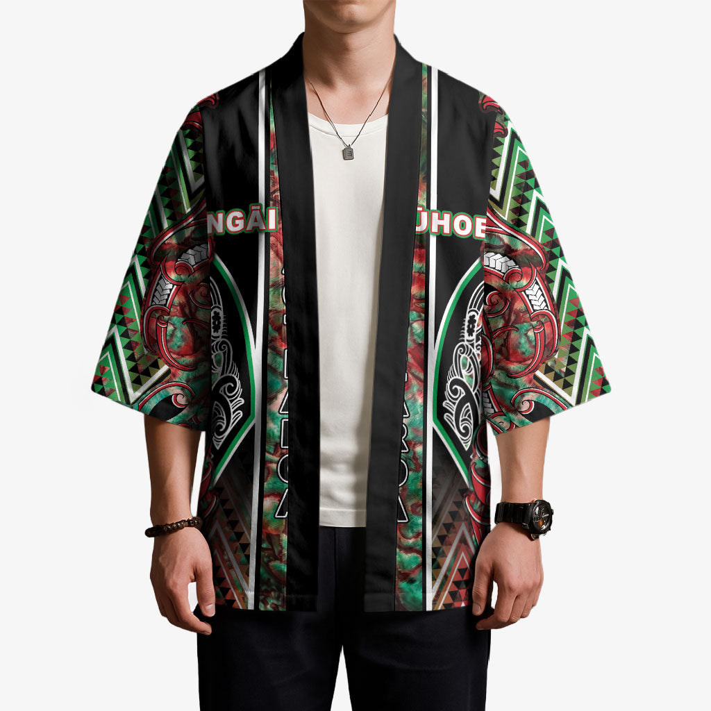 Aotearoa Ngai Tuhoe Kimono Maori Tribal Red And Green Paua Shell Pattern