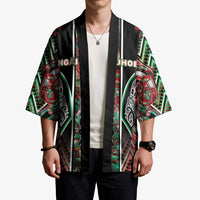Aotearoa Ngai Tuhoe Kimono Maori Tribal Red And Green Paua Shell Pattern