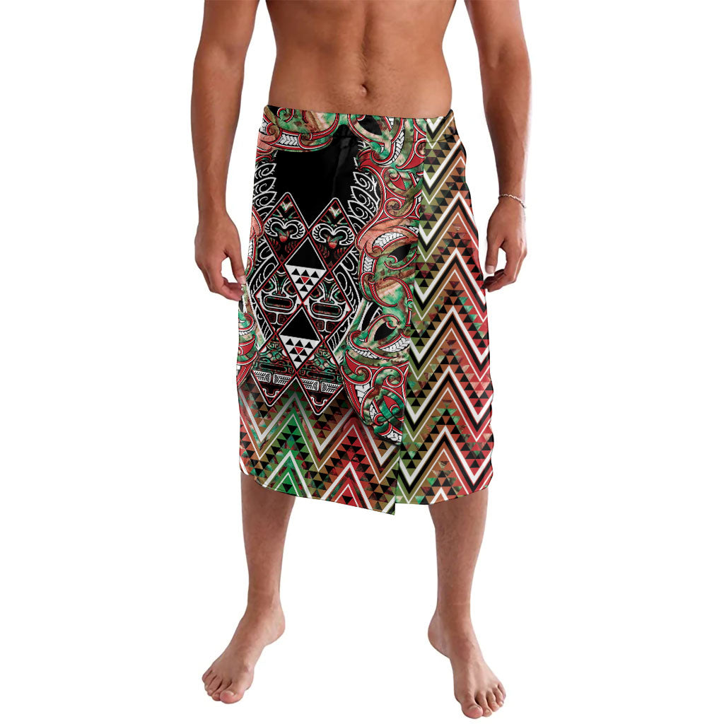 Aotearoa Ngai Tuhoe Lavalava Maori Tribal Red And Green Paua Shell Pattern DT05 Red - Polynesian Pride