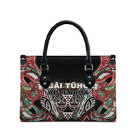 Aotearoa Ngai Tuhoe Leather Bag Maori Tribal Red And Green Paua Shell Pattern