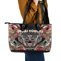 Aotearoa Ngai Tuhoe Leather Tote Bag Maori Tribal Red And Green Paua Shell Pattern