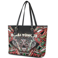 Aotearoa Ngai Tuhoe Leather Tote Bag Maori Tribal Red And Green Paua Shell Pattern