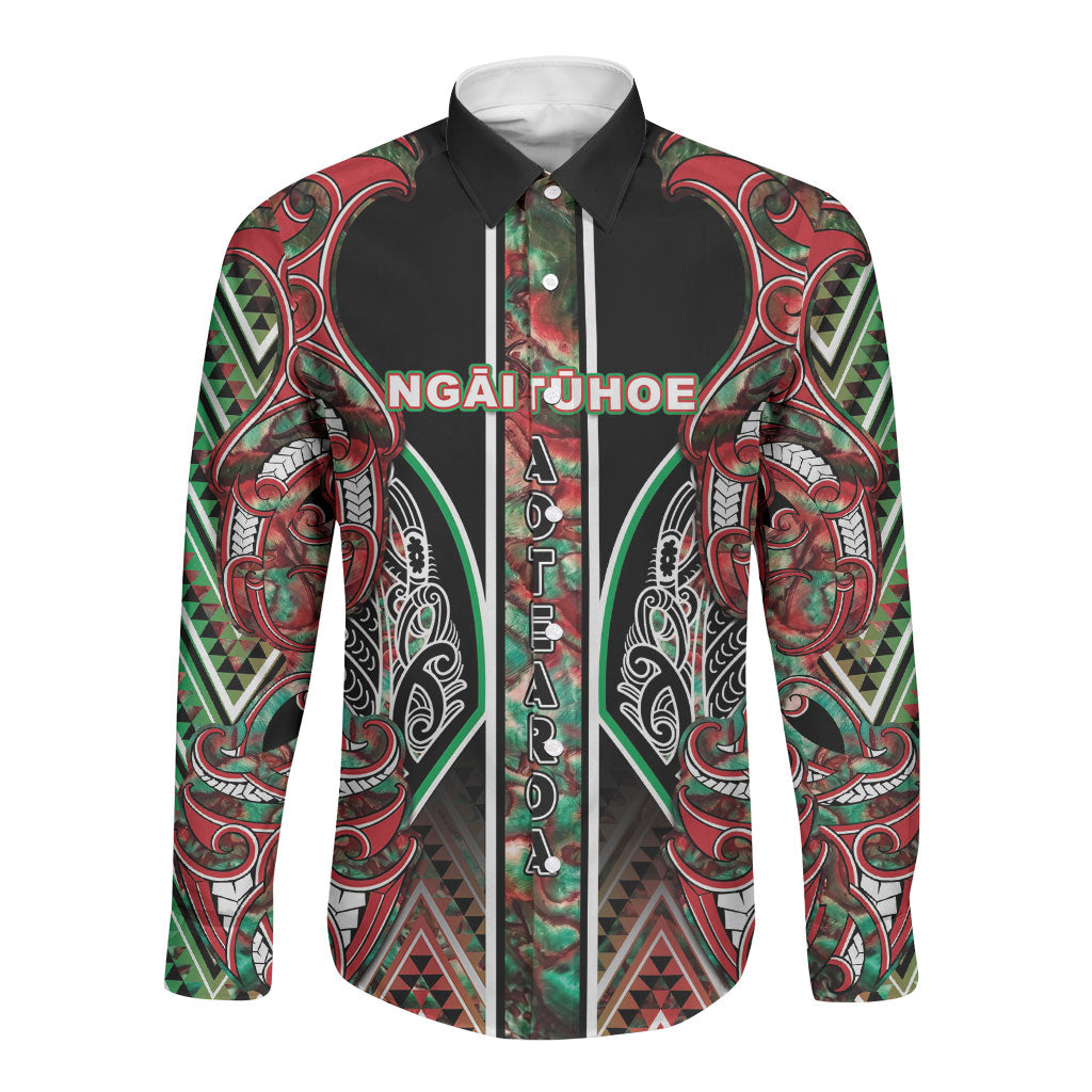 Aotearoa Ngai Tuhoe Long Sleeve Button Shirt Maori Tribal Red And Green Paua Shell Pattern