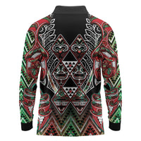 Aotearoa Ngai Tuhoe Long Sleeve Polo Shirt Maori Tribal Red And Green Paua Shell Pattern