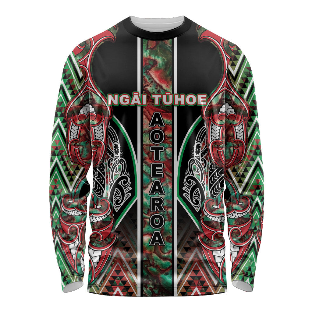 Aotearoa Ngai Tuhoe Long Sleeve Shirt Maori Tribal Red And Green Paua Shell Pattern DT05 Unisex Red - Polynesian Pride