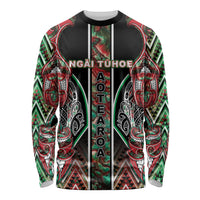 Aotearoa Ngai Tuhoe Long Sleeve Shirt Maori Tribal Red And Green Paua Shell Pattern