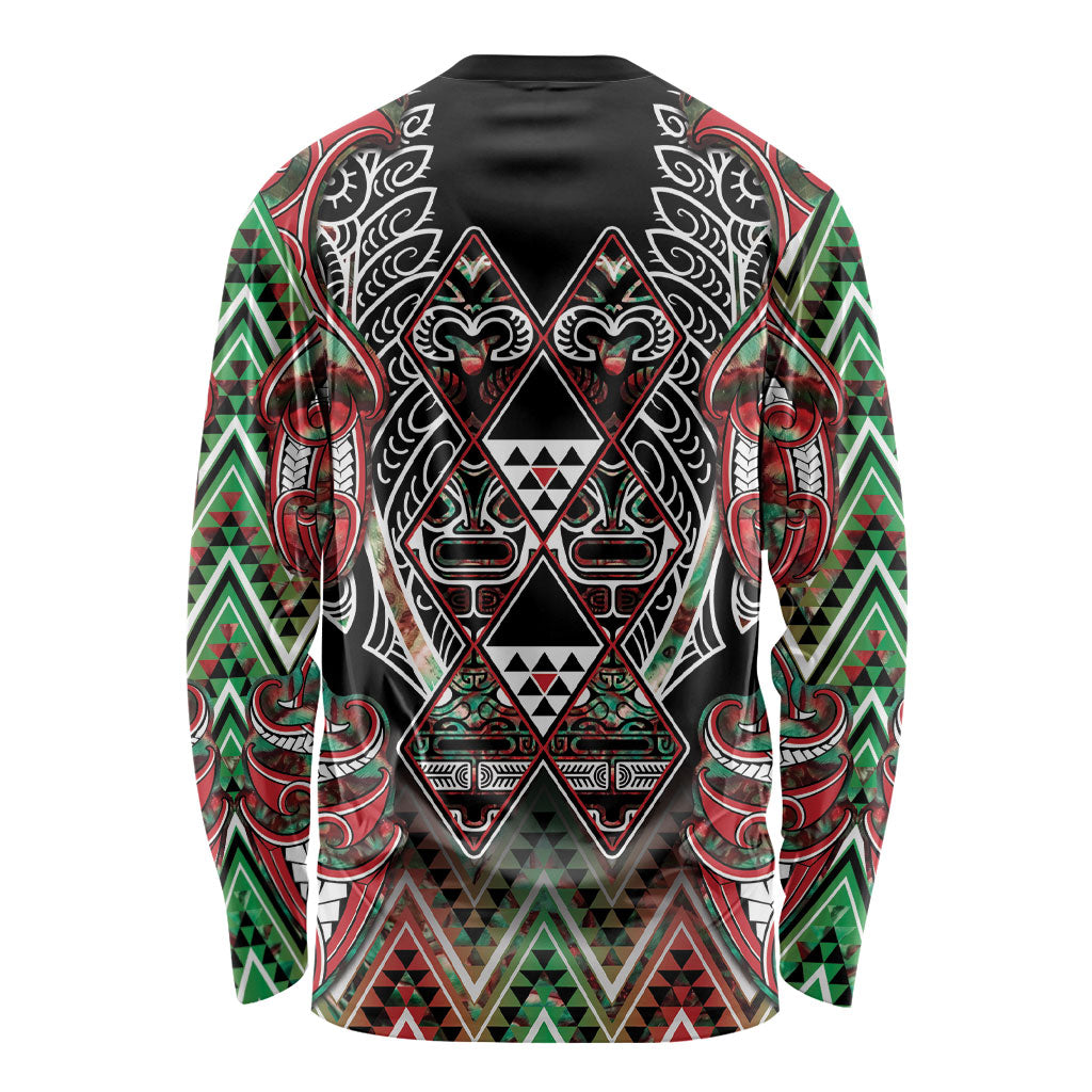 Aotearoa Ngai Tuhoe Long Sleeve Shirt Maori Tribal Red And Green Paua Shell Pattern