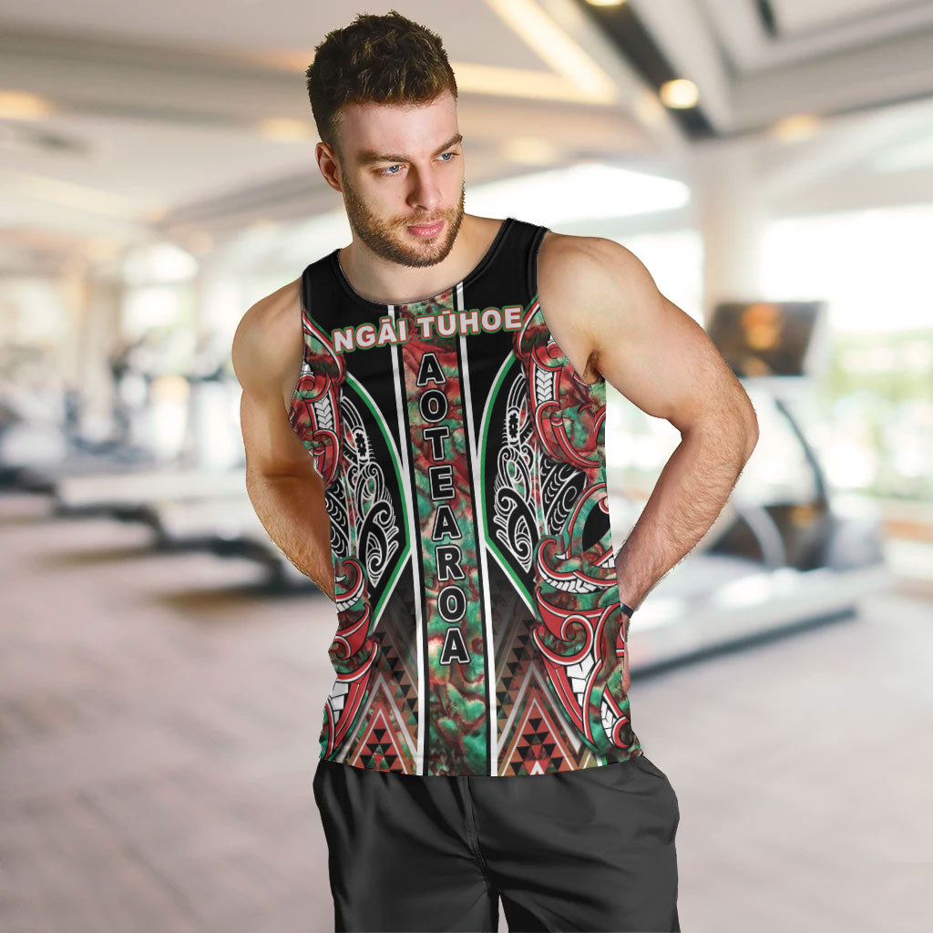 Aotearoa Ngai Tuhoe Men Tank Top Maori Tribal Red And Green Paua Shell Pattern