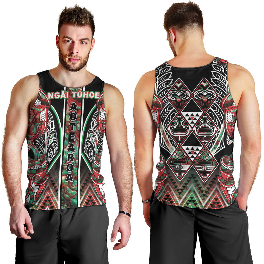 Aotearoa Ngai Tuhoe Men Tank Top Maori Tribal Red And Green Paua Shell Pattern