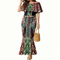 Aotearoa Ngai Tuhoe Mermaid Dress Maori Tribal Red And Green Paua Shell Pattern