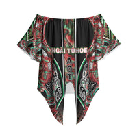 Aotearoa Ngai Tuhoe Off Shoulder Wrap Waist Top Maori Tribal Red And Green Paua Shell Pattern