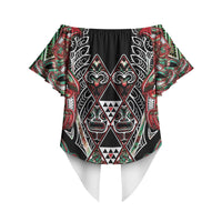 Aotearoa Ngai Tuhoe Off Shoulder Wrap Waist Top Maori Tribal Red And Green Paua Shell Pattern