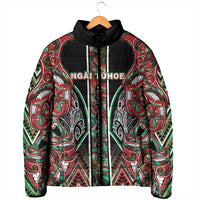 Aotearoa Ngai Tuhoe Padded Jacket Maori Tribal Red And Green Paua Shell Pattern