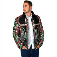 Aotearoa Ngai Tuhoe Padded Jacket Maori Tribal Red And Green Paua Shell Pattern