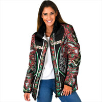 Aotearoa Ngai Tuhoe Padded Jacket Maori Tribal Red And Green Paua Shell Pattern