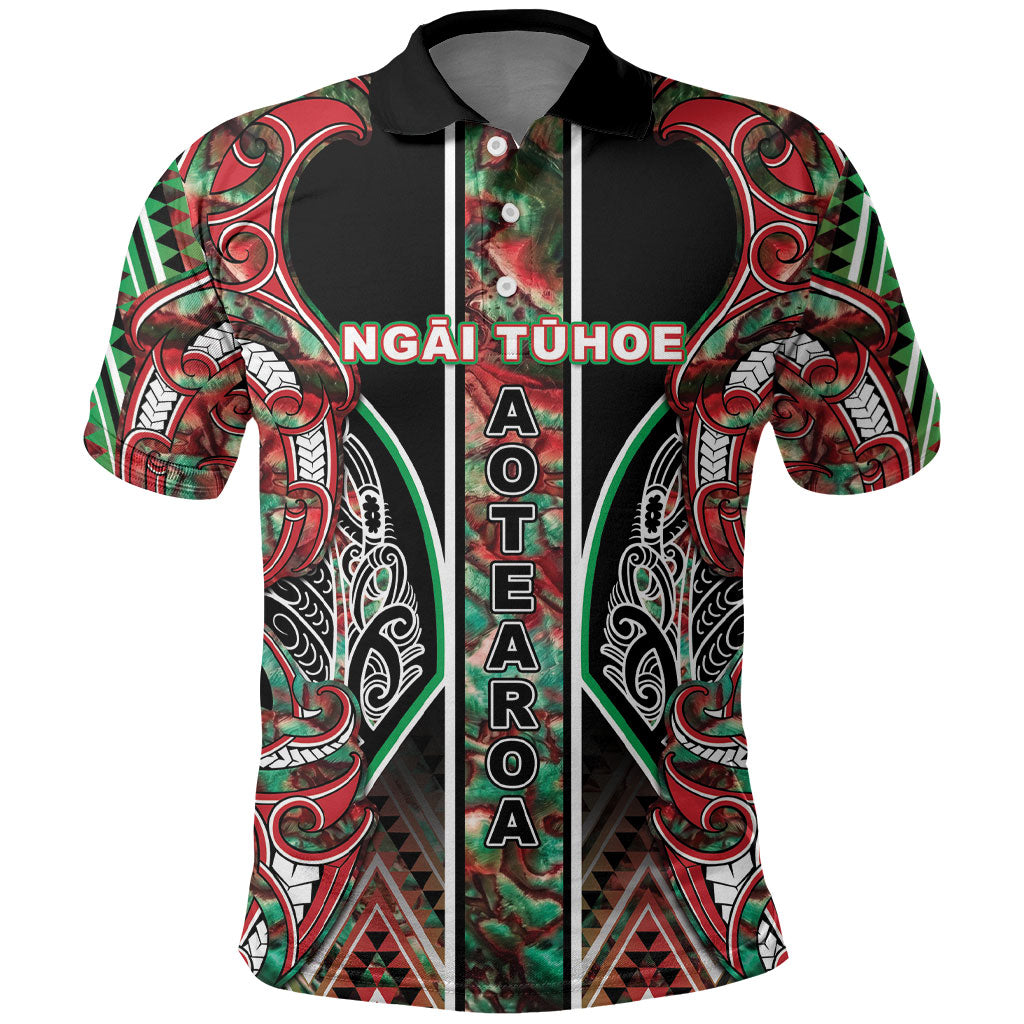 Aotearoa Ngai Tuhoe Polo Shirt Maori Tribal Red And Green Paua Shell Pattern DT05 Red - Polynesian Pride