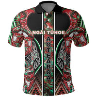Aotearoa Ngai Tuhoe Polo Shirt Maori Tribal Red And Green Paua Shell Pattern