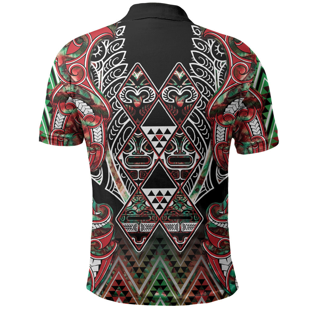 Aotearoa Ngai Tuhoe Polo Shirt Maori Tribal Red And Green Paua Shell Pattern