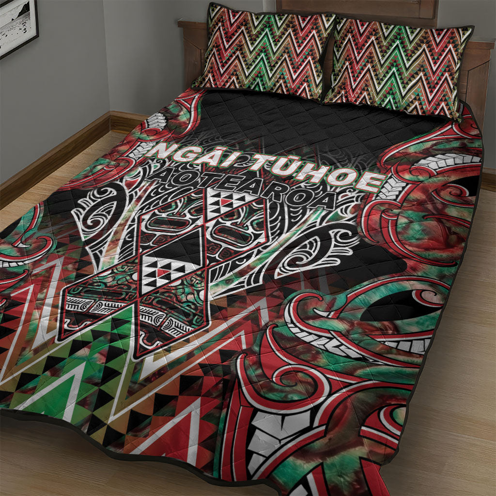 Aotearoa Ngai Tuhoe Quilt Bed Set Maori Tribal Red And Green Paua Shell Pattern