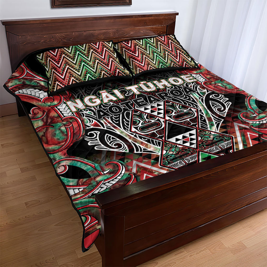 Aotearoa Ngai Tuhoe Quilt Bed Set Maori Tribal Red And Green Paua Shell Pattern