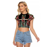 Aotearoa Ngai Tuhoe Raglan Cropped T Shirt Maori Tribal Red And Green Paua Shell Pattern