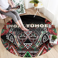 Aotearoa Ngai Tuhoe Round Carpet Maori Tribal Red And Green Paua Shell Pattern
