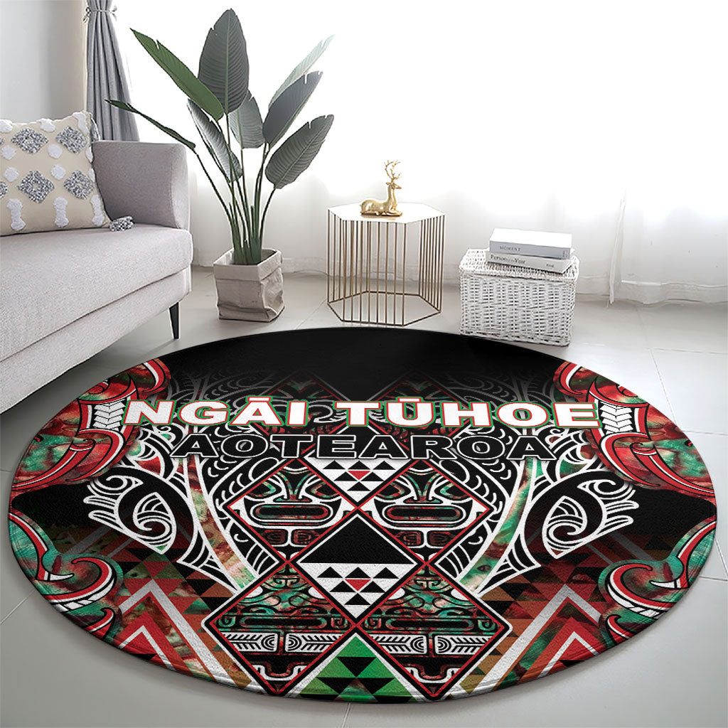 Aotearoa Ngai Tuhoe Round Carpet Maori Tribal Red And Green Paua Shell Pattern