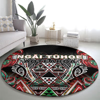 Aotearoa Ngai Tuhoe Round Carpet Maori Tribal Red And Green Paua Shell Pattern