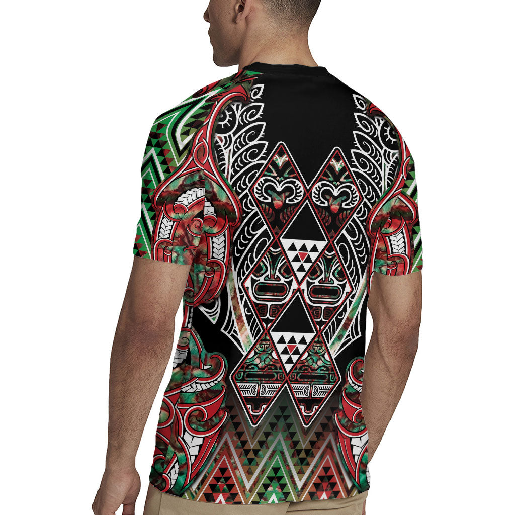 Aotearoa Ngai Tuhoe Rugby Jersey Maori Tribal Red And Green Paua Shell Pattern
