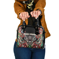 Aotearoa Ngai Tuhoe Shoulder Handbag Maori Tribal Red And Green Paua Shell Pattern