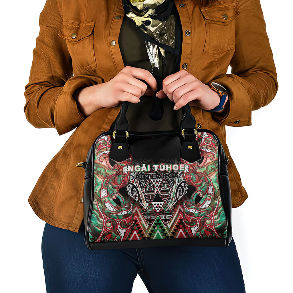 Aotearoa Ngai Tuhoe Shoulder Handbag Maori Tribal Red And Green Paua Shell Pattern