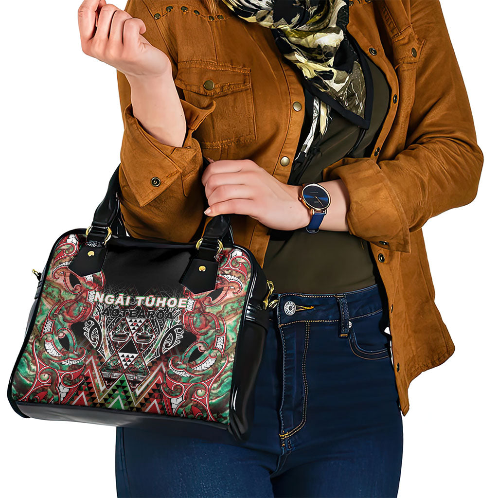 Aotearoa Ngai Tuhoe Shoulder Handbag Maori Tribal Red And Green Paua Shell Pattern