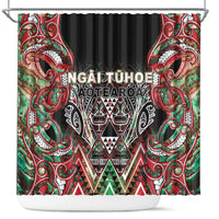 Aotearoa Ngai Tuhoe Shower Curtain Maori Tribal Red And Green Paua Shell Pattern