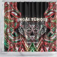 Aotearoa Ngai Tuhoe Shower Curtain Maori Tribal Red And Green Paua Shell Pattern