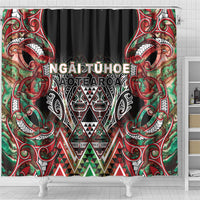 Aotearoa Ngai Tuhoe Shower Curtain Maori Tribal Red And Green Paua Shell Pattern