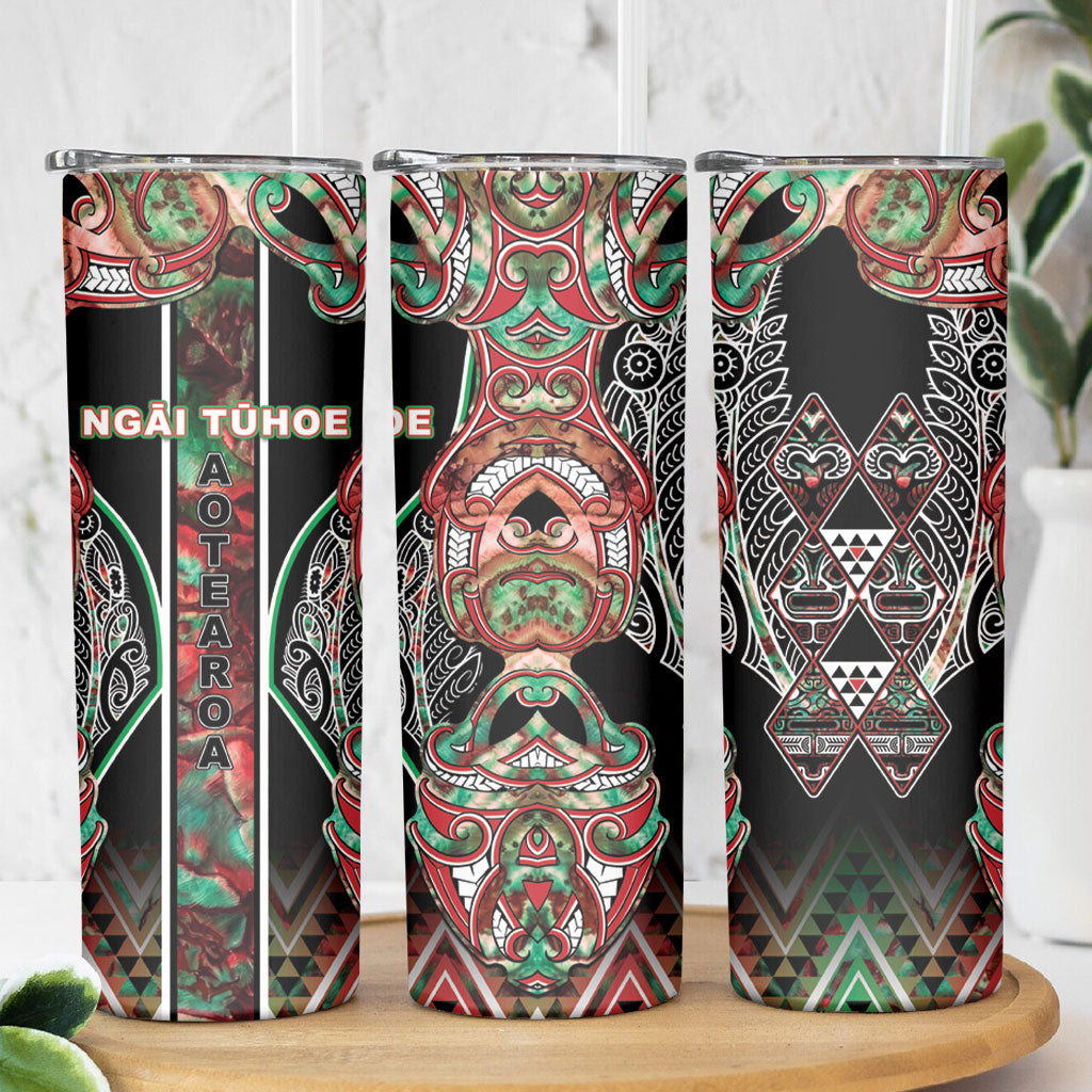 Aotearoa Ngai Tuhoe Skinny Tumbler Maori Tribal Red And Green Paua Shell Pattern