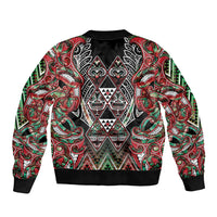 Aotearoa Ngai Tuhoe Sleeve Zip Bomber Jacket Maori Tribal Red And Green Paua Shell Pattern