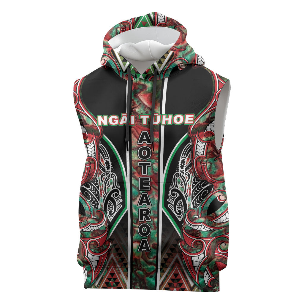 Aotearoa Ngai Tuhoe Sleeveless Hoodie Maori Tribal Red And Green Paua Shell Pattern