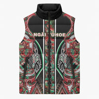 Aotearoa Ngai Tuhoe Sleeveless Puffer Jacket Maori Tribal Red And Green Paua Shell Pattern
