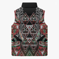Aotearoa Ngai Tuhoe Sleeveless Puffer Jacket Maori Tribal Red And Green Paua Shell Pattern