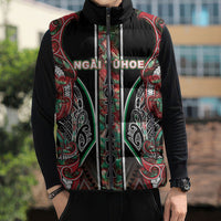 Aotearoa Ngai Tuhoe Sleeveless Puffer Jacket Maori Tribal Red And Green Paua Shell Pattern