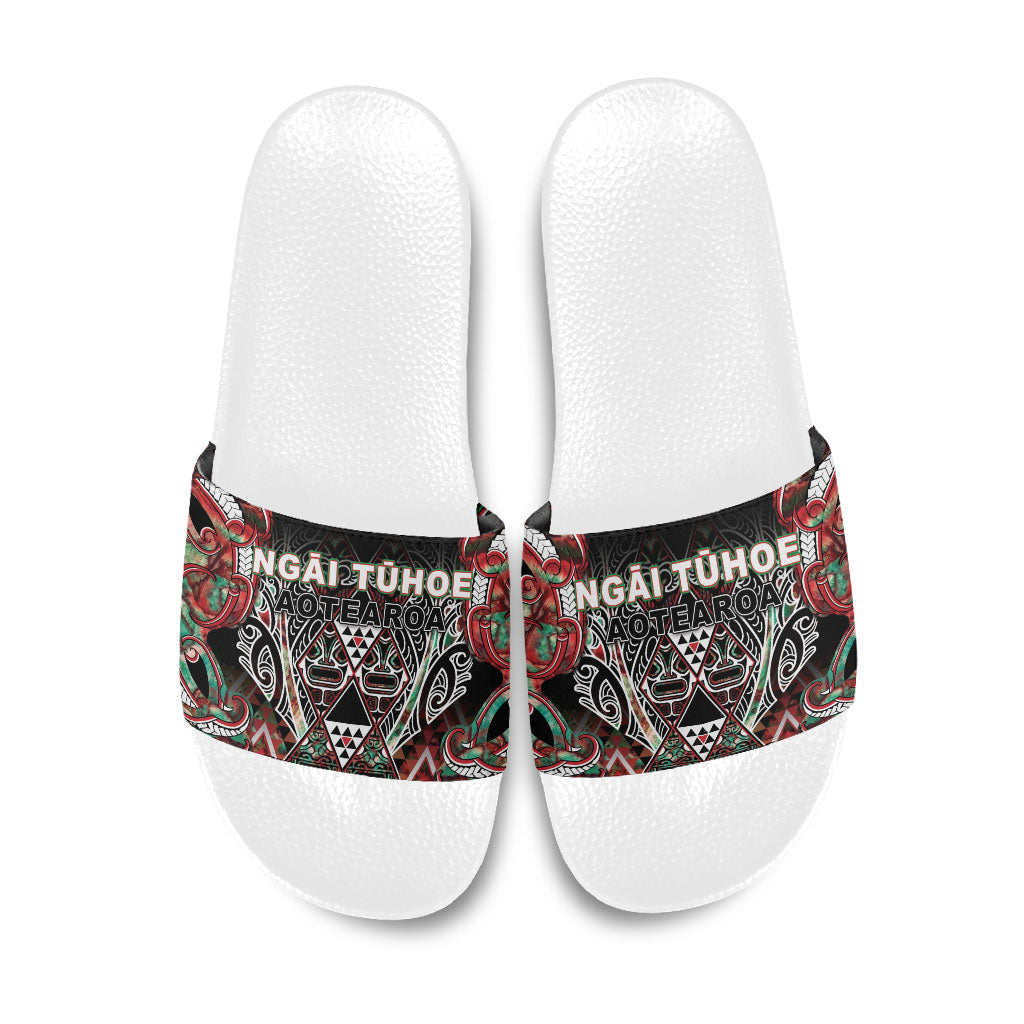 Aotearoa Ngai Tuhoe Slide Sandals Maori Tribal Red And Green Paua Shell Pattern